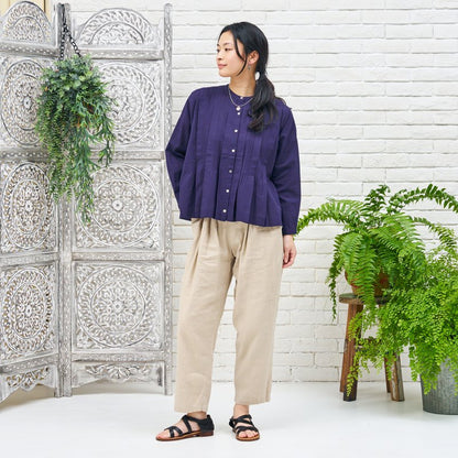 Linen-Blend Pintuck Short Blouse