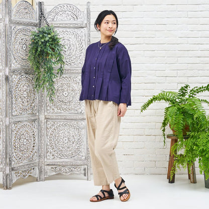 Linen-Blend Pintuck Short Blouse