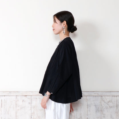 Linen-Blend Pintuck Short Blouse