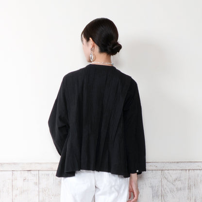 Linen-Blend Pintuck Short Blouse