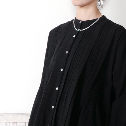 Linen-Blend Pintuck Short Blouse