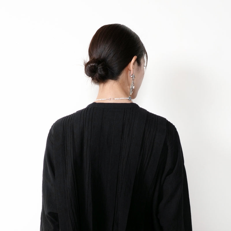 Linen-Blend Pintuck Short Blouse