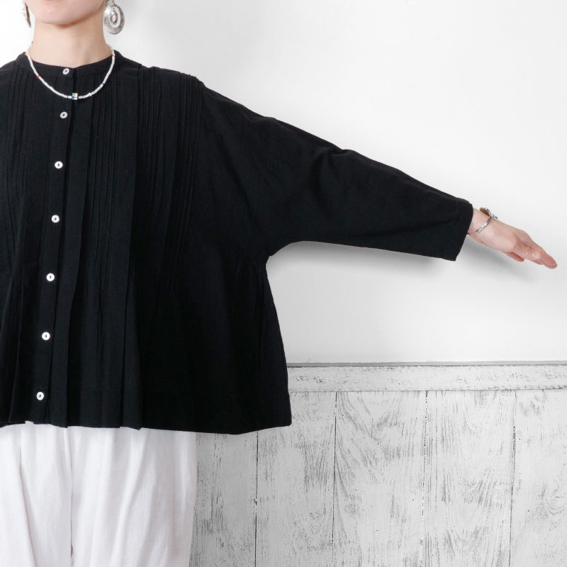 Linen-Blend Pintuck Short Blouse
