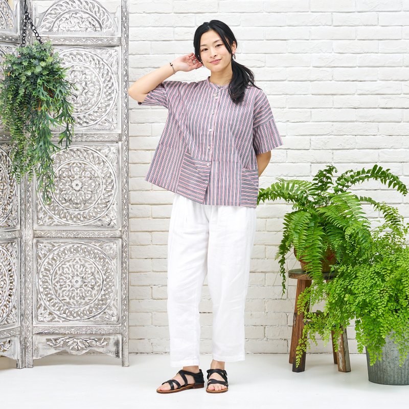 Block Print Stripe Short Blouse