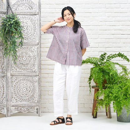 Block Print Stripe Short Blouse