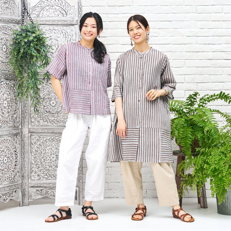 Block Print Stripe Short Blouse