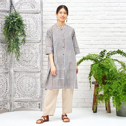 Block Print Stripe Front Open Dress