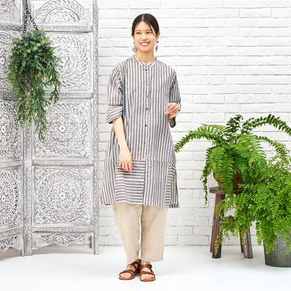 Block Print Stripe Front Open Dress