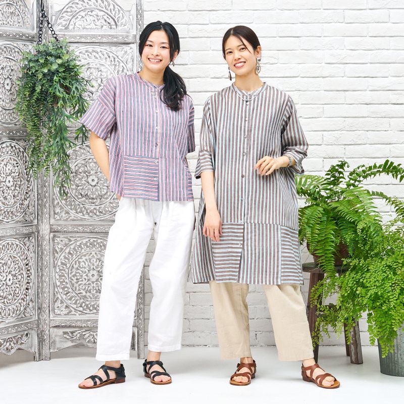 Block Print Stripe Front Open Dress