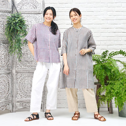 Block Print Stripe Front Open Dress
