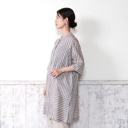 Block Print Stripe Front Open Dress