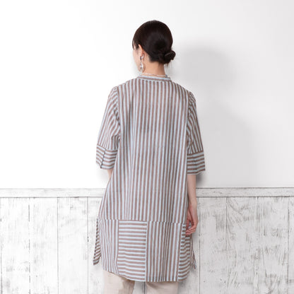 Block Print Stripe Front Open Dress