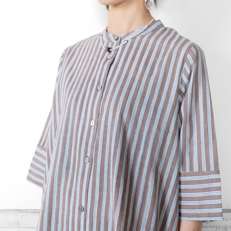 Block Print Stripe Front Open Dress