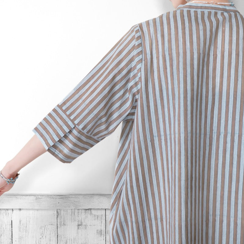 Block Print Stripe Front Open Dress