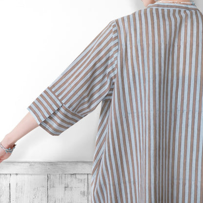 Block Print Stripe Front Open Dress