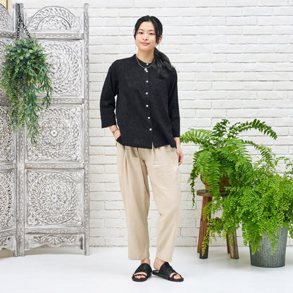 Cotton Jacquard Combo Blouse
