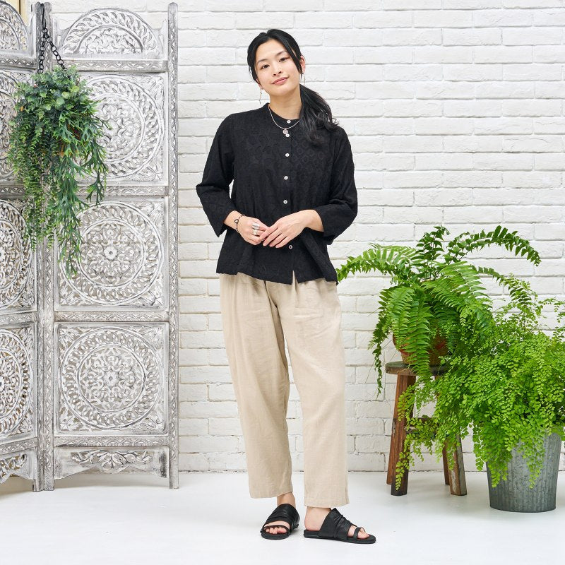 Cotton Jacquard Combo Blouse