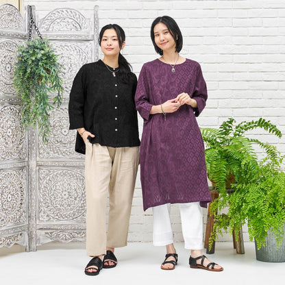 Cotton Jacquard Combo Blouse