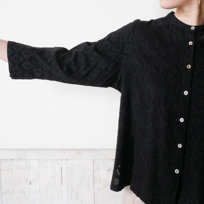 Cotton Jacquard Combo Blouse