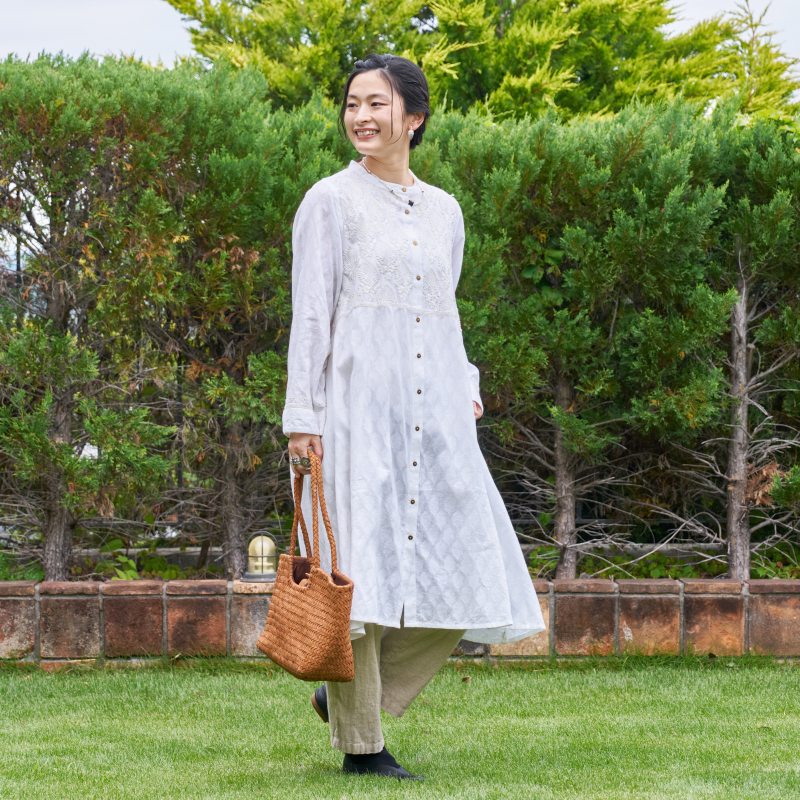 Cotton Lucknow Embroidery Front-Open Dress