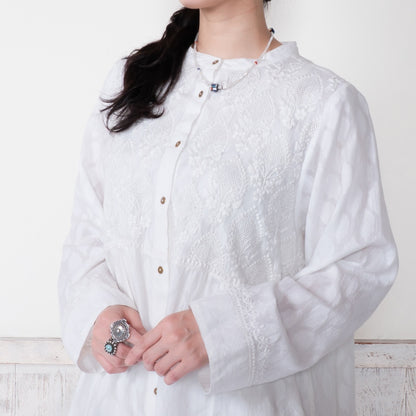 Cotton Lucknow Embroidery Front-Open Dress
