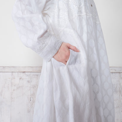Cotton Lucknow Embroidery Front-Open Dress