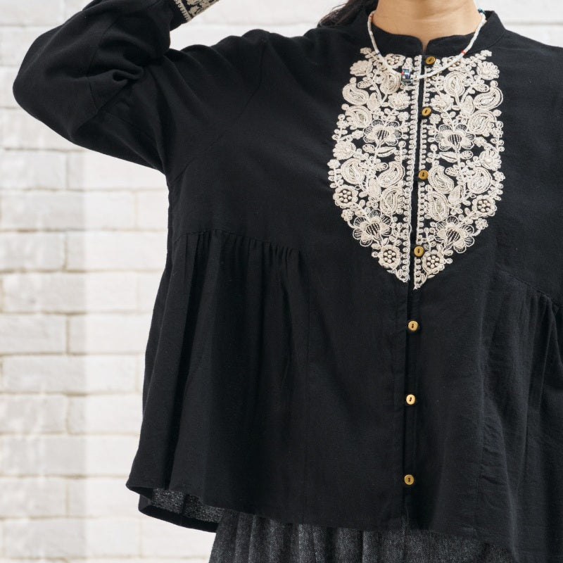 Cotton Zari Embroidery Gathered Blouse