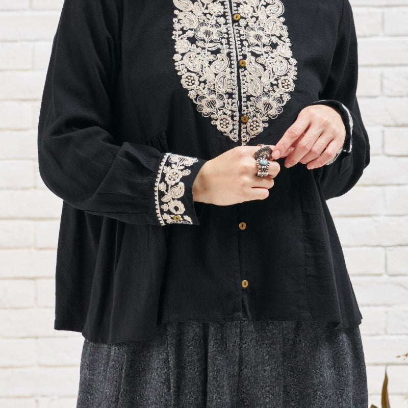 Cotton Zari Embroidery Gathered Blouse