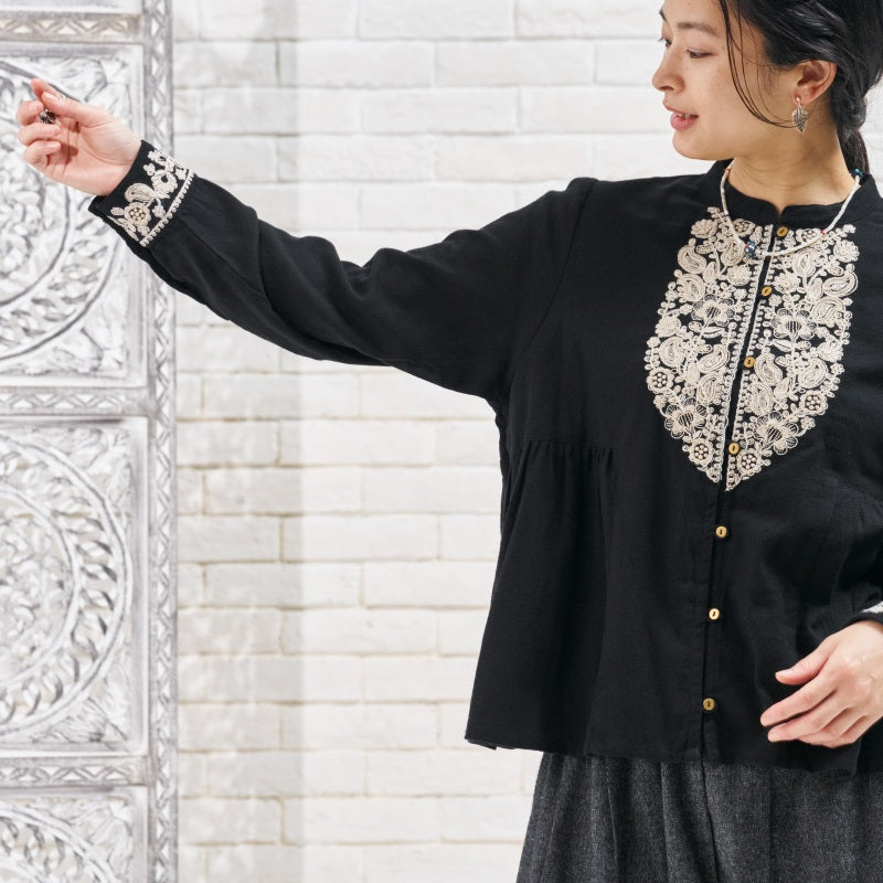 Cotton Zari Embroidery Gathered Blouse