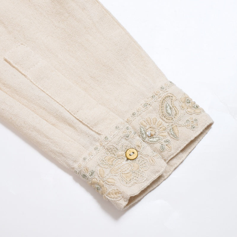 Cotton Zari Embroidery Gathered Blouse