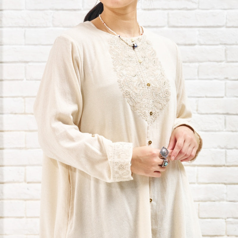 Cotton Zari Embroidery Front-Open Dress