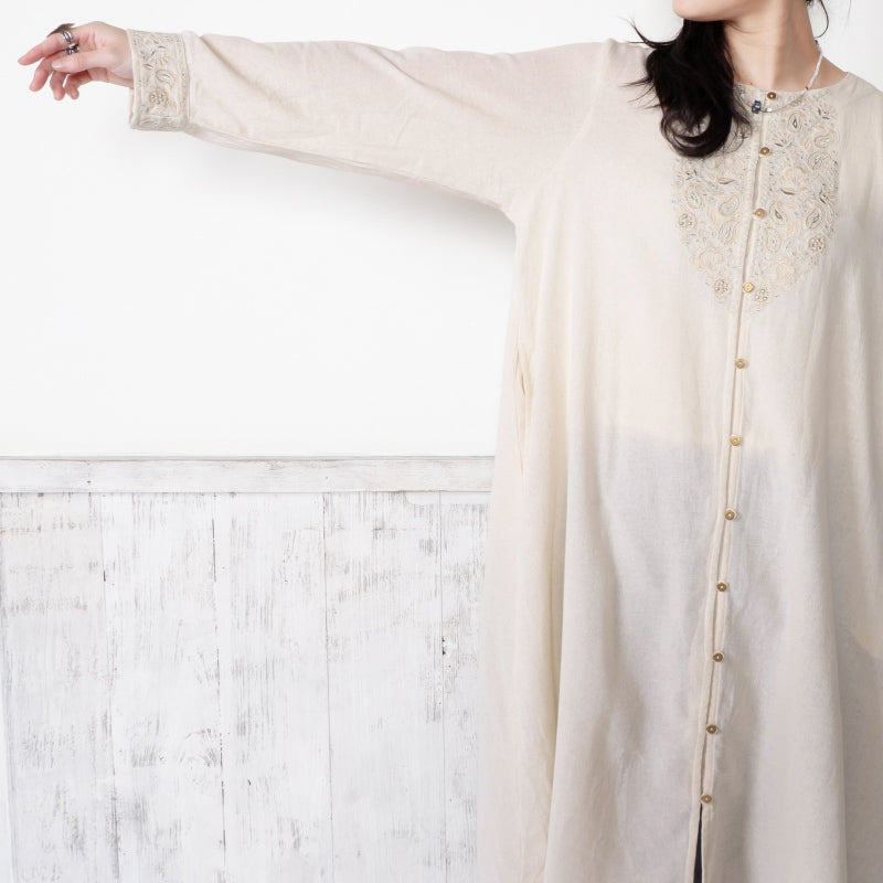 Cotton Zari Embroidery Front-Open Dress