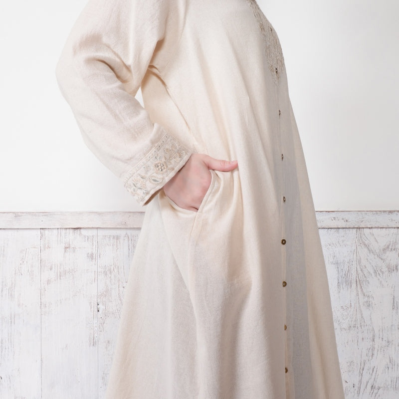 Cotton Zari Embroidery Front-Open Dress
