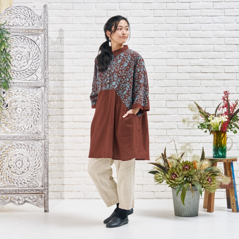 Cotton Small Floral Embroidery Tunic Pullover