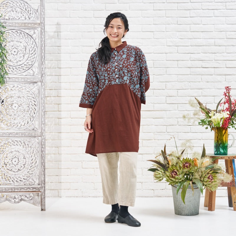Cotton Small Floral Embroidery Tunic Pullover