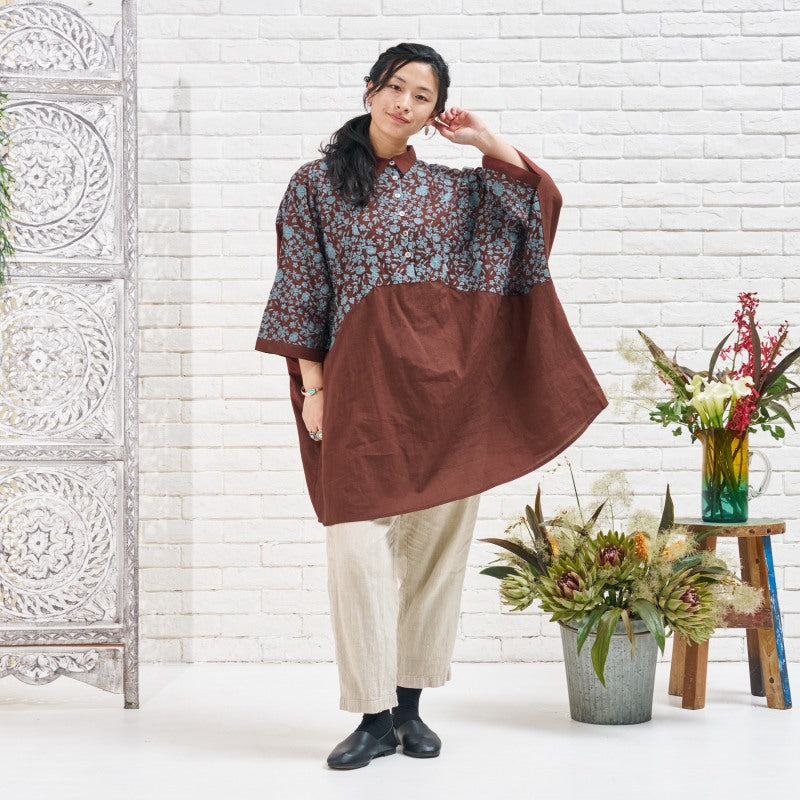 Cotton Small Floral Embroidery Tunic Pullover