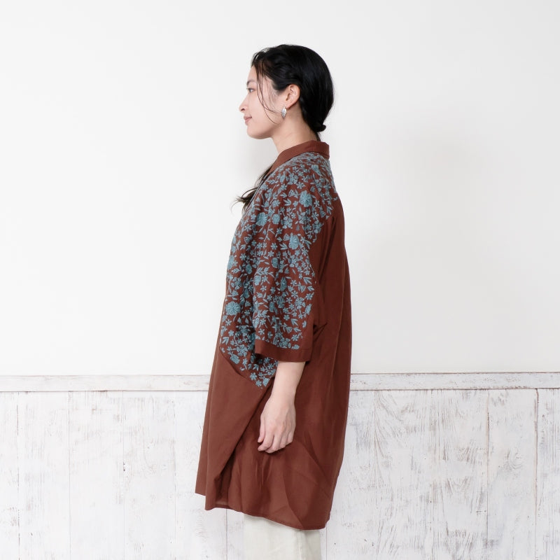 Cotton Small Floral Embroidery Tunic Pullover