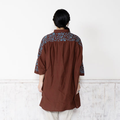 Cotton Small Floral Embroidery Tunic Pullover