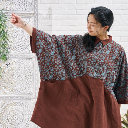 Cotton Small Floral Embroidery Tunic Pullover