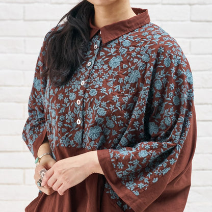 Cotton Small Floral Embroidery Tunic Pullover