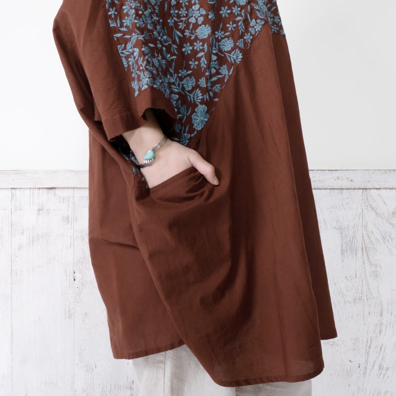 Cotton Small Floral Embroidery Tunic Pullover
