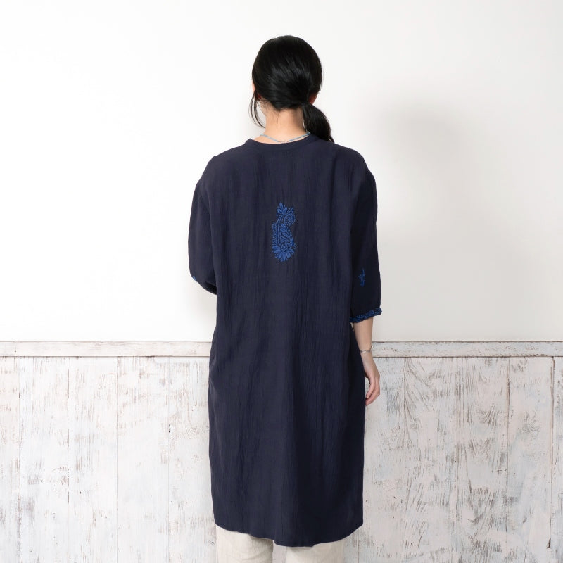 Linen-Blend Lucknow Embroidery Long Blouse N