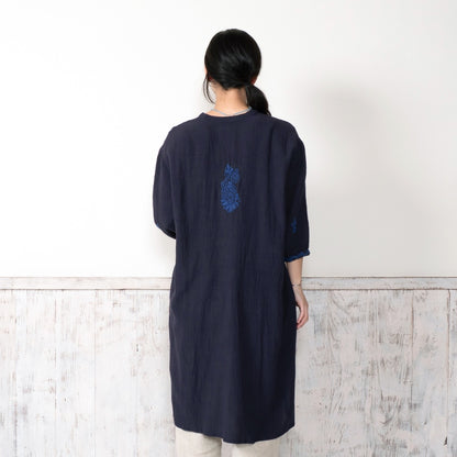 Linen-Blend Lucknow Embroidery Long Blouse N