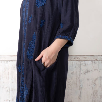 Linen-Blend Lucknow Embroidery Long Blouse N