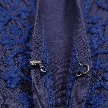 Linen-Blend Lucknow Embroidery Long Blouse N