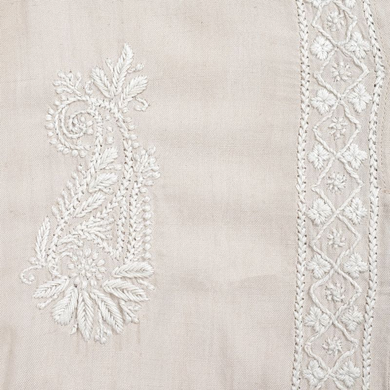 Linen-Blend Lucknow Embroidery Long Blouse N