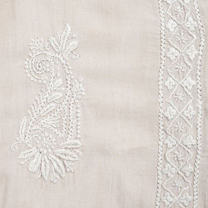 Linen-Blend Lucknow Embroidery Long Blouse N