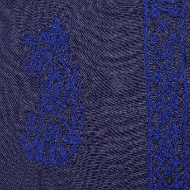 Linen-Blend Lucknow Embroidery Long Blouse N