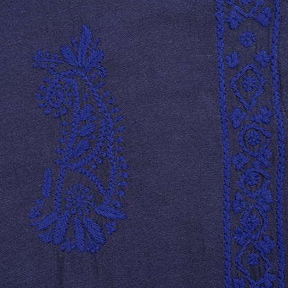 Linen-Blend Lucknow Embroidery Long Blouse N
