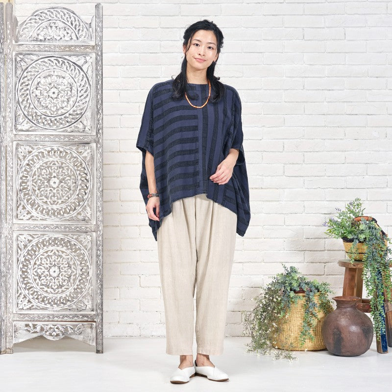 Cotton Linen Stripe Stone Wash Pullover